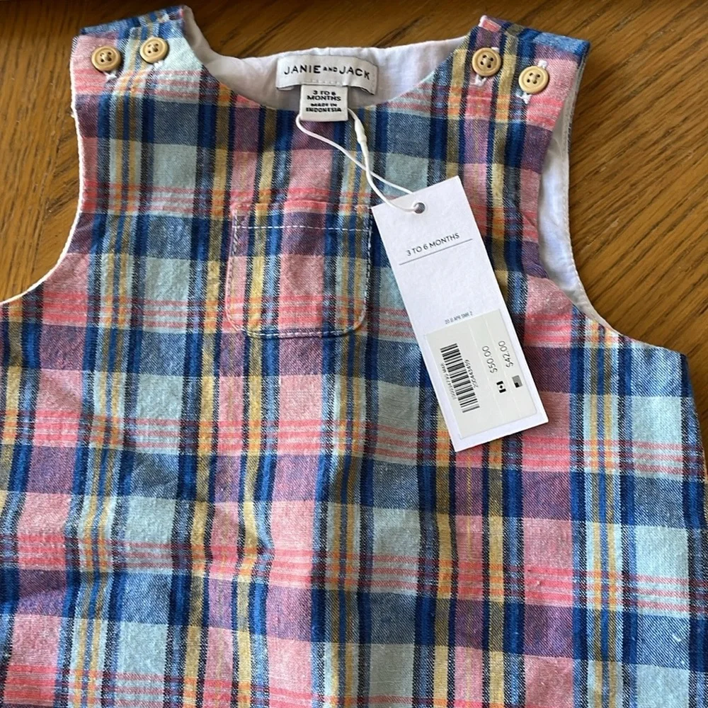 Janie and Jack Plaid Onesie Size 3 to 6 Months NEW with Tags